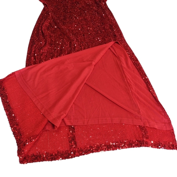 Celebrity Fashion Women's Red Sequin Straps Shoulder Dress Size Large NWT - Picture 7 of 10